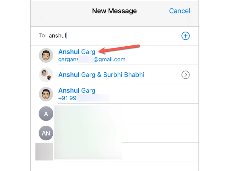 در قسمت "To:"، مخاطب گیرنده را با Apple ID را وارد کنید