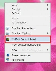 گزینه NVIDIA Control Panel را انتخاب نمایید