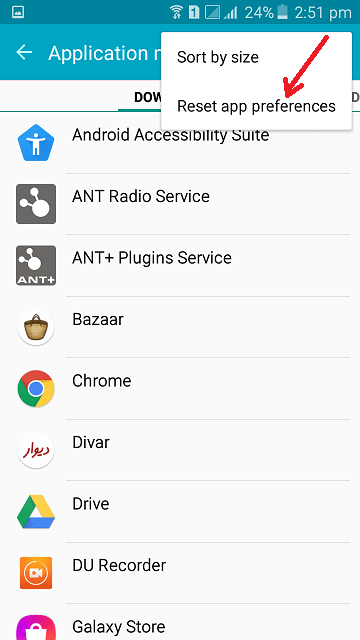 گزینه Reset Apps Preferences را انتخاب کنید گزینه Reset Apps Preferences را انتخاب کنید