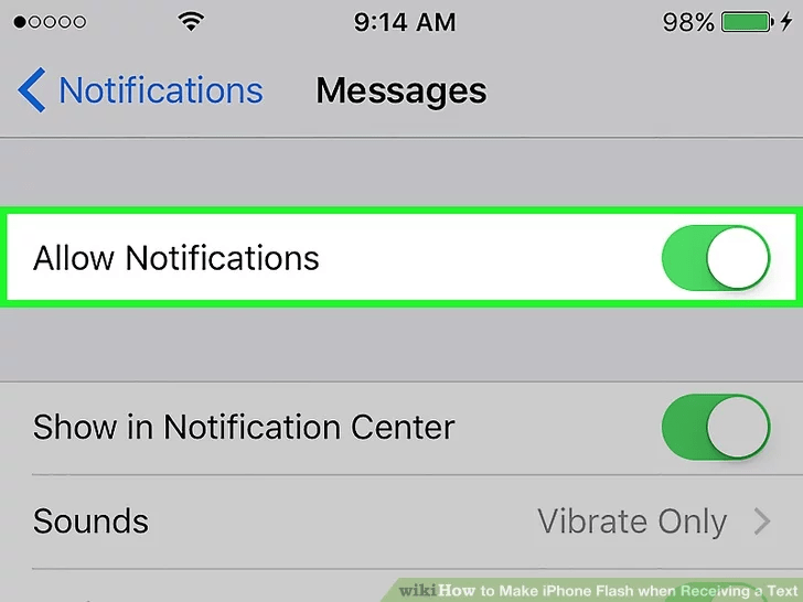 دکمه کشویی در کنار « Allow Notifications» را روی وضعیت On قرار دهید