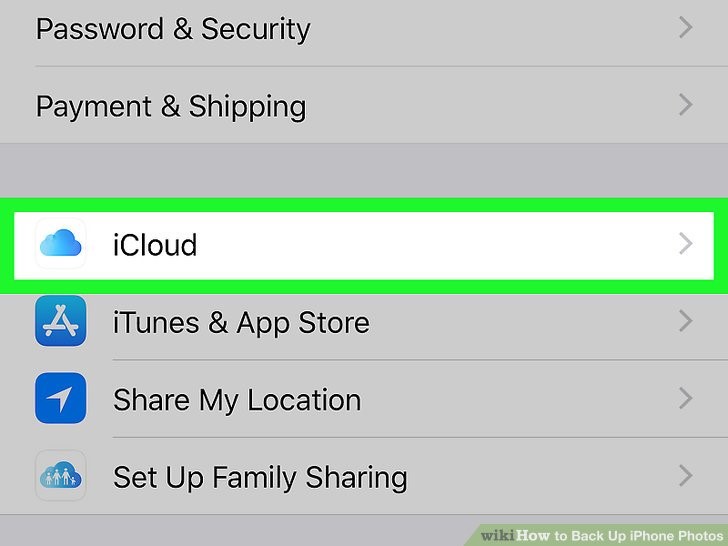 روی گزینه iCloud ضربه بزنید