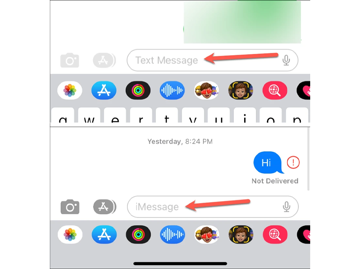 کادر پیام عبارت «Text Message» یا «iMessage»