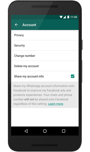 تیک گزینه Share my account info را بردارید.