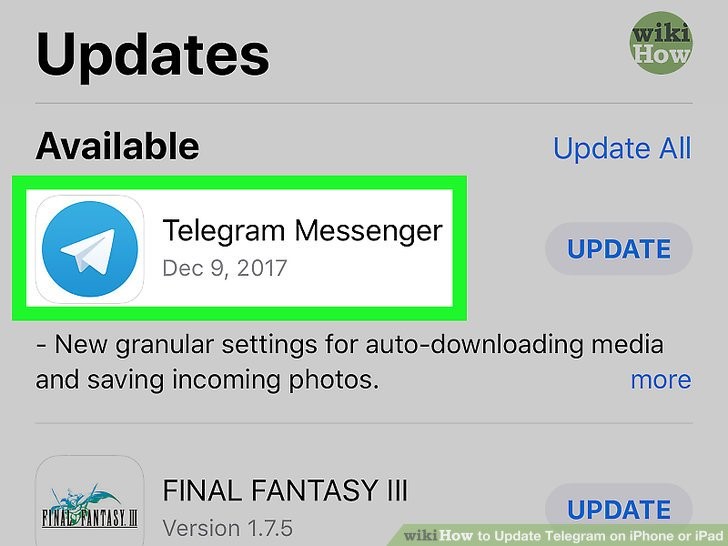 برای انجام آپدیت تلگرام، آن را از بین برنامه های قابل به روزرسانی پیدا کنید