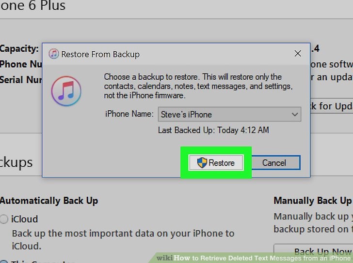 روی گزینه Restore کلیک کنید
