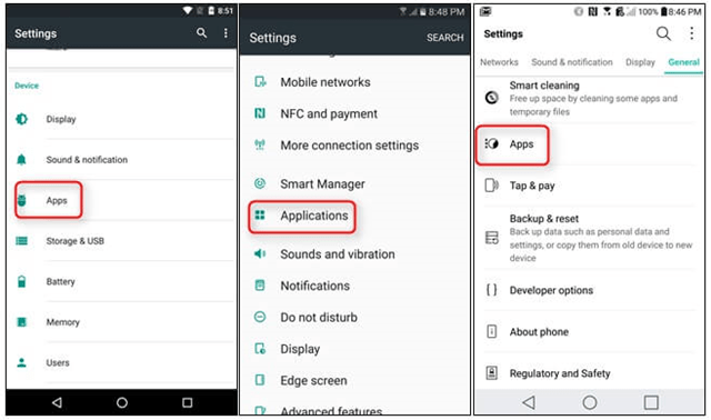 ابتدا گزینه “Apps” را جستجو کنید و بعد گزینه  “Applications” را انتخاب کنید
