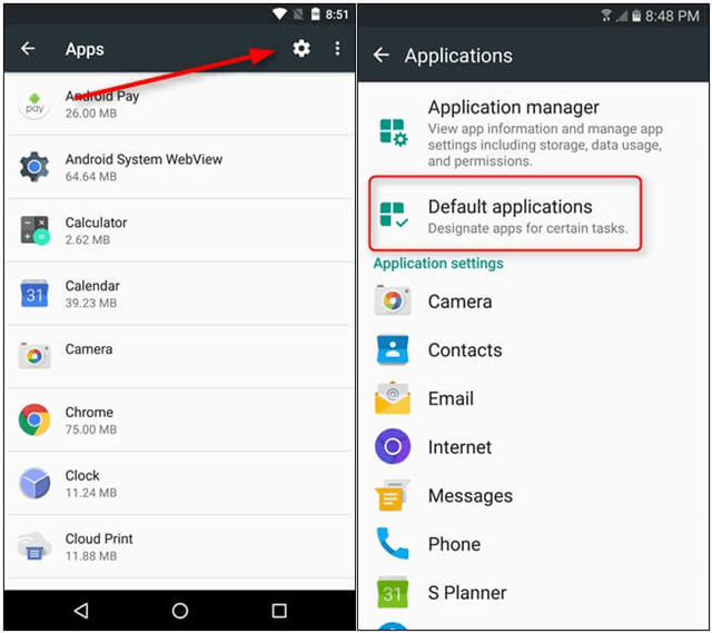 گزینه “Default Applications”را انتخاب کنید