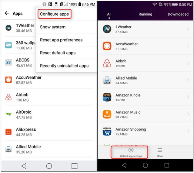 گزینه “Default Apps Settings”را انتخاب کنید