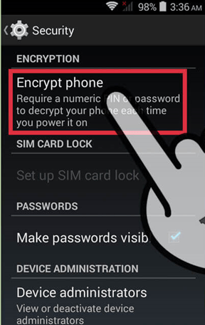 گزینه “Encrypt Phone” را انتخاب کنید گزینه “Encrypt Phone” را انتخاب کنید