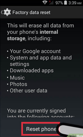 گزینه “Reset Phone” را انتخاب کنید گزینه “Reset Phone” را انتخاب کنید