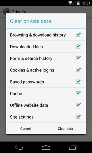 کلید Clear data را لمس نمایید