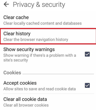 گزینه “Clear History” را لمس کنید