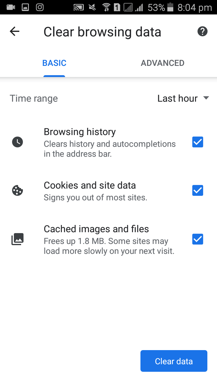 کلید Clear data را لمس نمایید