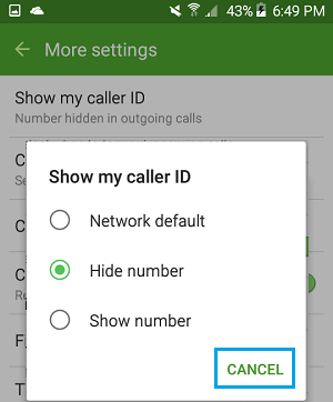 گزینه Caller ID را به حالت Hide منتقل نمایید