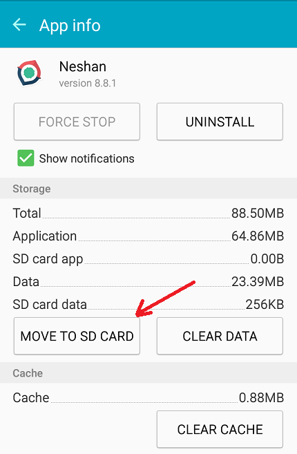 گزینه ‌ “Move to SD Card” را انتخاب کنید