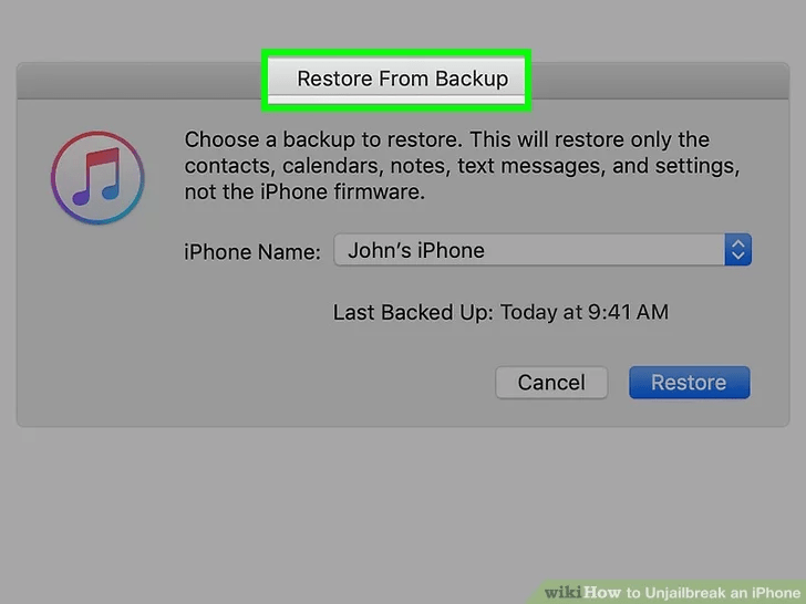 روی گزینه Restore from this backup کلیک کنید