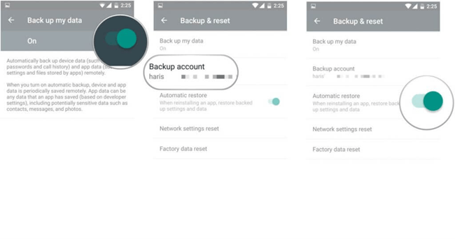 گزینه Backup & Reset  و Backup my data را لمس نمایید.