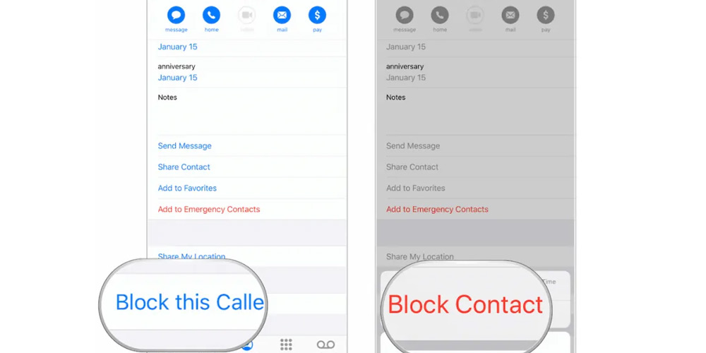 مسدود کردن مخاطبین در برنامه Contacts در آیفون