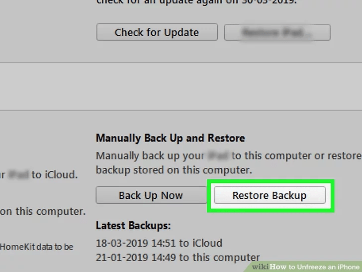 روی گزینه Restore Backup کلیک کنید