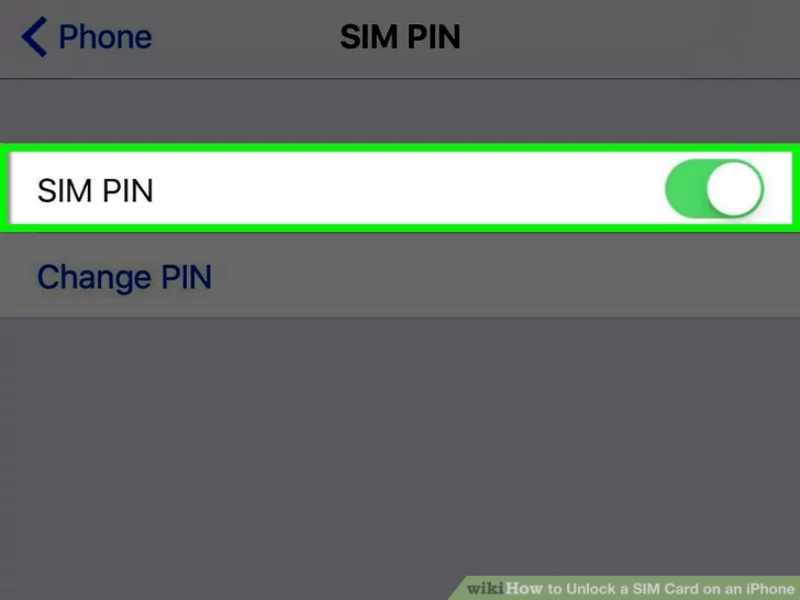 دکمه کشویی سبز رنگ SIM PIN را به سمت چپ بکشید و آن را غیر فعال کنید