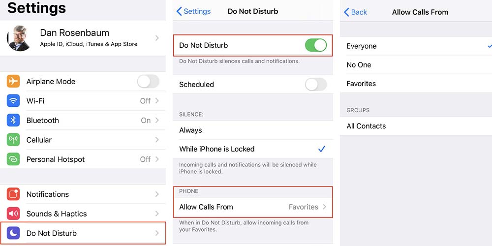 تنظیمات گزینه Allow Calls From