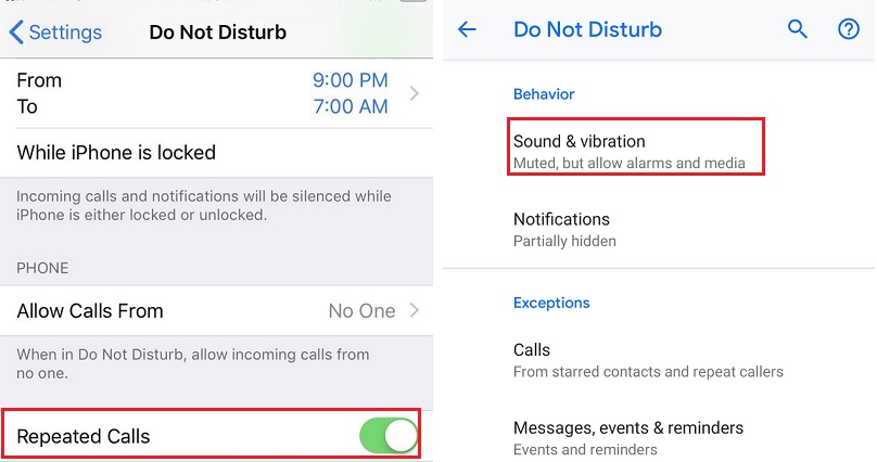 در بخش تنظیمات گزینه Repeated Calls  