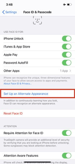 روی گزینه Set Up an Alternate Appearance ضربه بزنید