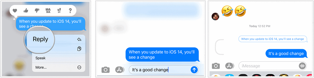 پاسخ های مستقیم (Inline replies) در برنامه پیام ها در iOS14