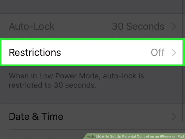 به پایین اسکرول کنید و روی گزینه Restriction ضربه بزنید