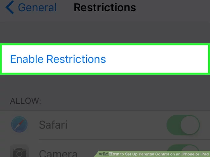 روی گزینه «Enable Restriction» ضربه بزنید
