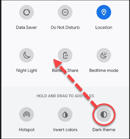 اضافه کردن گزینه Dark Mode به منوی دسترسی سریع