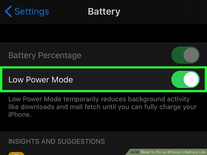 دکمه کشویی «Low Power Mode» را به وضعیت On تغییر دهید