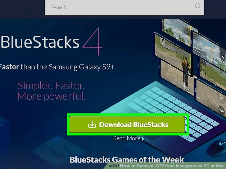 روی دکمه سبز رنگ Download BlueStacks کلیک کنید