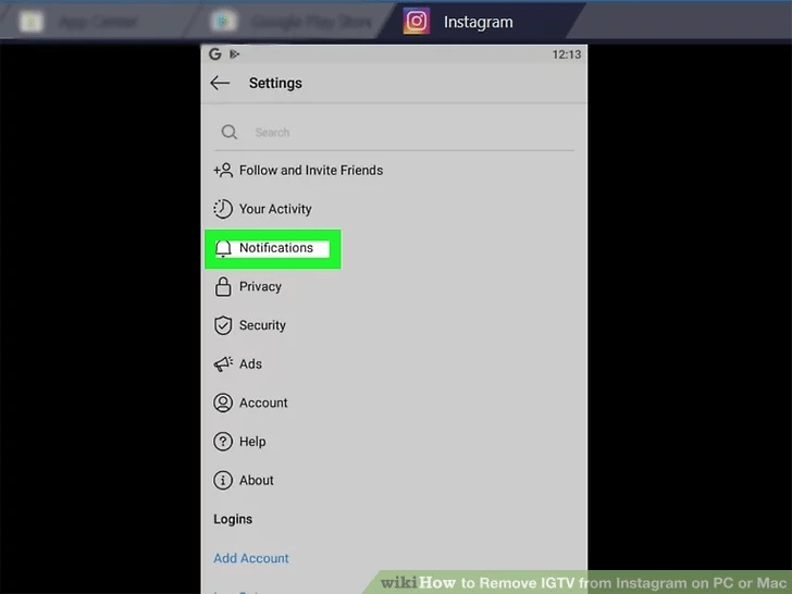 روی گزینه Notification کلیک کنید