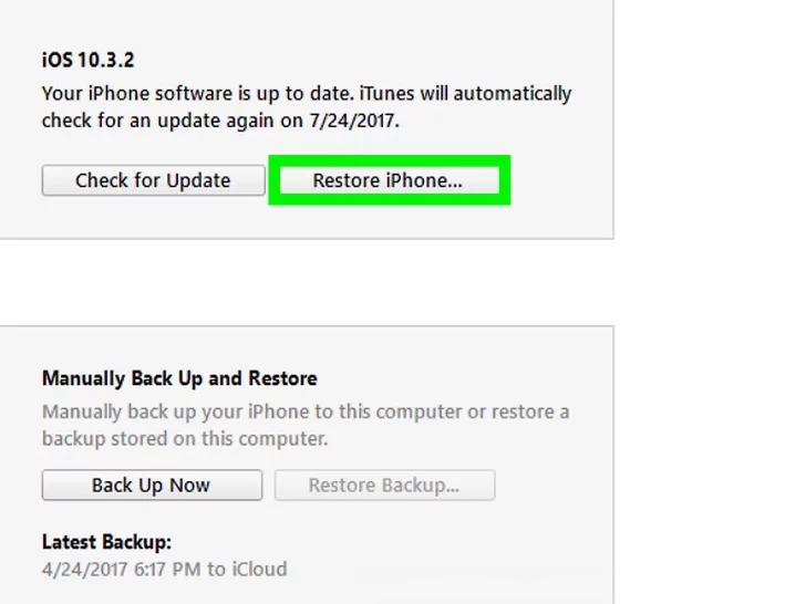 روی گزینه Restore iPhone کلیک کنید