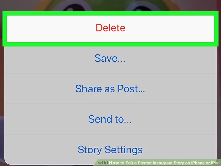 برای حذف استوری خود از این منو پاپ اپ روی گزینه Delete ضربه بزنید