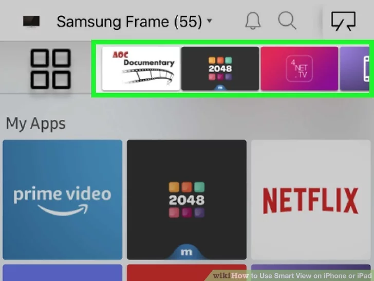 در برنامهSmart View ، برنامه های TV در ردیف بالا را به سمت چپ بکشید.
