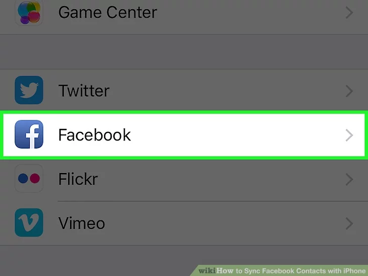 به پایین اسکرول کنید و روی گزینه Facebook ضربه بزنید