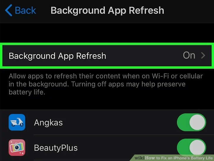 بالای منو روی گزینه Background App Refresh ضربه بزنید
