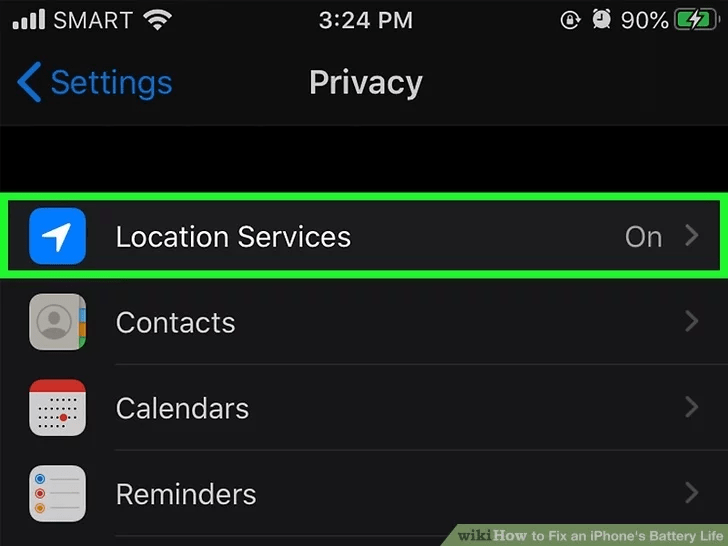 روی گزینه Location Services ضربه بزنید