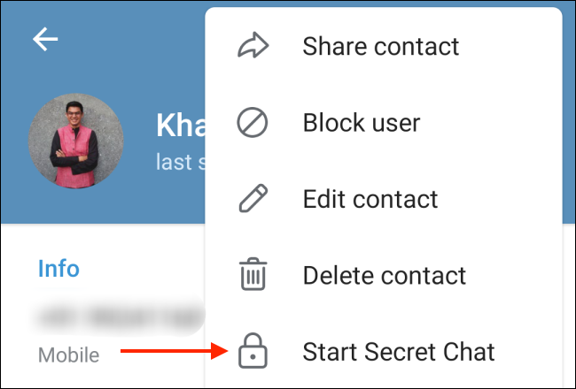 بر روی گزینه Start Secret Chat بزنید