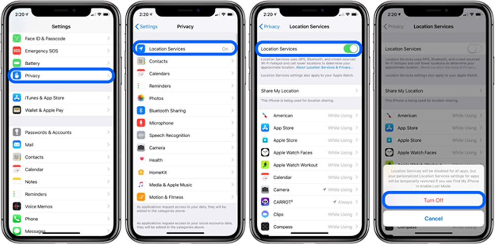 خاموش کردن سرویس‌های مکانی در ios 16