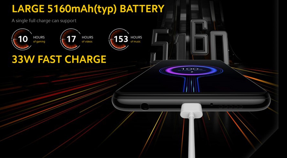 باتری 5160 میلی آمپر ساعت در حال شارژ می باشد و اطلاعات مربوط به ظرفیت باتری گوشی Poco X3 NFC شیائومی در بالا سمت چپ آن نوشته شده است 