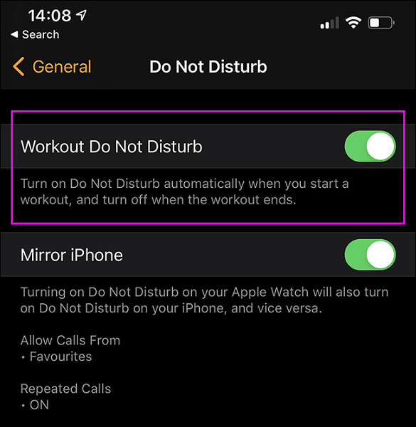 حالت Workout Do Not Disturb را فعال نمایید