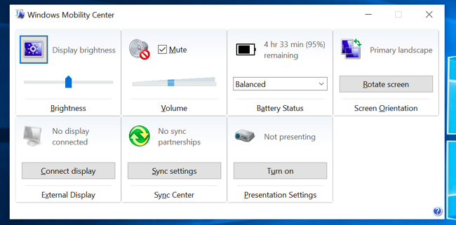 گزینه تنظیم نور مانیتور از طریق Windows Mobility Center
