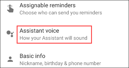 گزینه Assistant Voice را انتخاب کنید