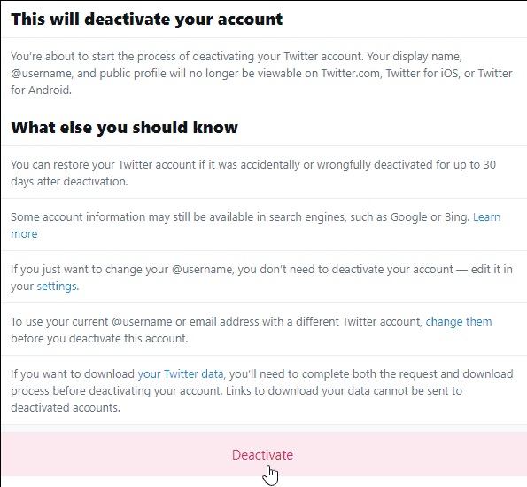 تایید گزینه Deactivate