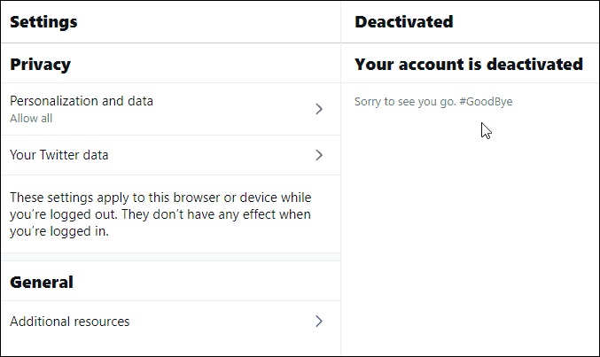 مشاهده پیام غیر فعال شدن حساب کاربری توییتر