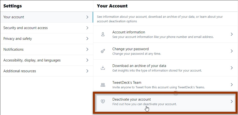 گزینه Deactivate your account  را بزنید