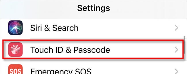 گزینه Touch ID & Passcode را انتخاب کنید